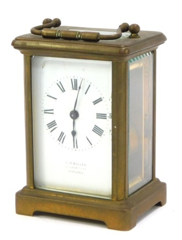 An early 20thC Bullen carriage clock, with five part glazed glass case, Roman numerals, swing handle, 13cm high.