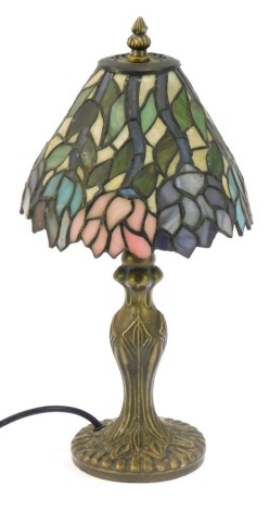 A Tiffany style table lamp, with floral shade and metal stem, modern electrical features, 31cm high.