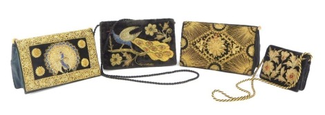 A group of bags, comprising a bullion work floral bag, 20cm wide, another similar, textured with floral design, and two others. (4)