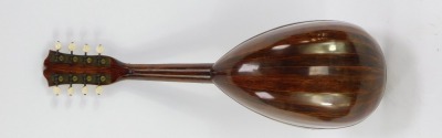 An early 20thC French rosewood mandolin, with mother of pearl and imitation tortoiseshell applied detail, label for Jerone Thibouville Lanny & Co 'Phebe', lacking strings, 60cm long. - 2