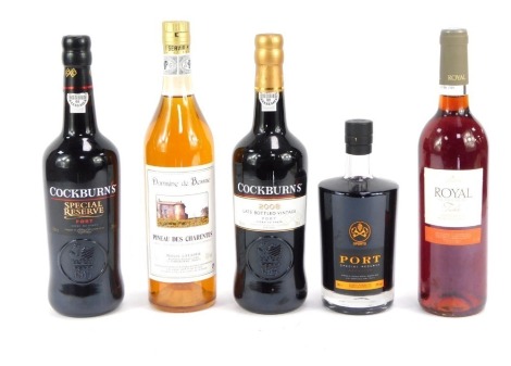 Alcohol, comprising an Oporto Special Reserves port, a Cockburn Special Reserve port, a Cockburns 2008 late bottled vintage port, French dessert wine, rosa, etc. (5)