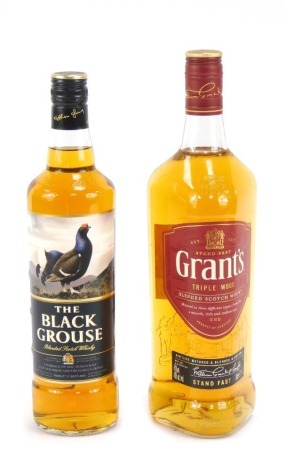 Two bottles of whisky, comprising a Grant's Triple Wood 1ltr and Black Grouse 70cl bottle. (2)