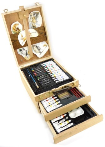 A modern plywood artist's easel or carrying case.