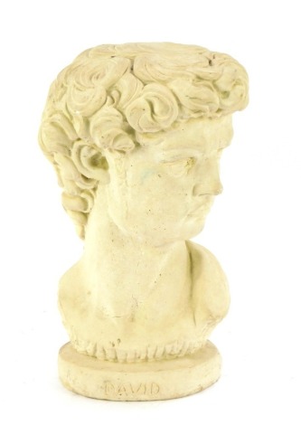 A reconstituted stone bust of David, painted in white, 31cm high.