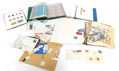 Philately. Stamps and first day covers, from the British Isles, five dollar, Queen Elizabeth stamps, used postage stamps, Commonwealth album, first day covers, the New Age stamp album, etc. (a quantity)