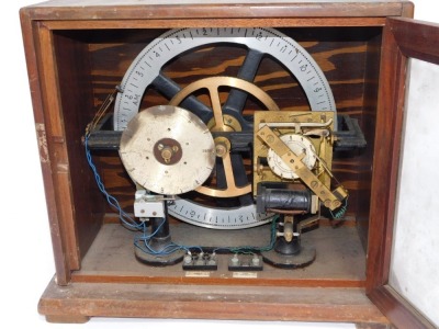 A Gant's of Leicester bell and time circuit machine, with three dials, time, sound and date, in a mahogany fitted case, with glazed door, 47cm wide, 24cm deep. - 3