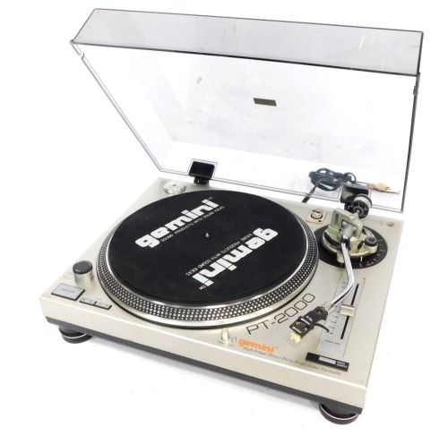 A Gemini Sound Products record player, 16cm high, 45cm wide, 33cm deep.