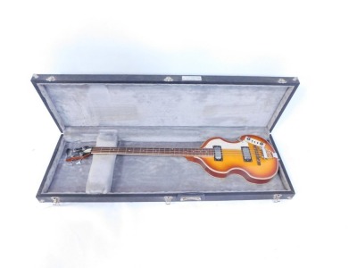 A Palmer bass guitar, with ebony case, mother of pearl and bone inlay, in a Five Star cases of Cambridge velvet liner carry case, 110cm high, the case 122cm wide. (AF) - 3