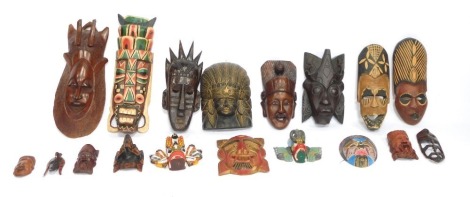 Tribal Art. Carved wall masks and masks, some painted, mainly modern. (a quantity)