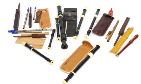 Cased musical instruments, to include recorders, flutes, flute carry bag, etc. (a quantity)