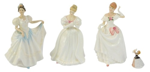 Four Royal Doulton ladies, comprising Dawn HN3600, Denise HN2477, Lindsay HN3645, and a miniature Susan M208. (4)