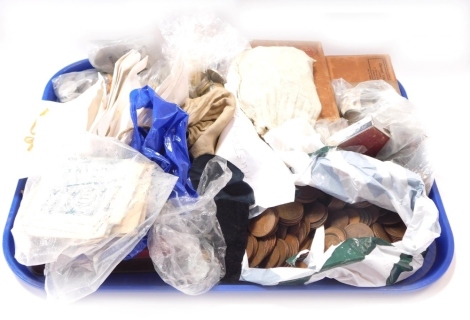 A group of coins, comprising pennies, half pennies, Australian dollars, tokens, etc. (1 tray)