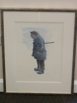 Sir Kyffin Williams (1918-2006). Elderly gentleman holding walking stick, artist initialled proof, 52cm x 38cm. - 2