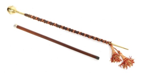 A ceremonial staff, with orb knop, 124cm high, and a Victorian malacca Dandy cane with silver knop, hallmarks rubbed. (2)