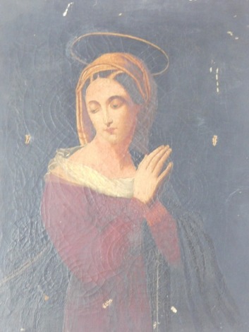 19thC School. Portrait of a female saint, possibly Saint Lucy, oil on canvas, unframed, 46cm x 35cm.