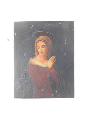 19thC School. Portrait of a female saint, possibly Saint Lucy, oil on canvas, unframed, 46cm x 35cm. - 2