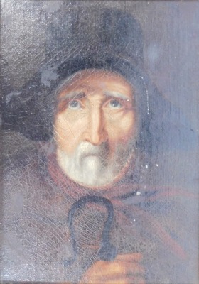 19thC School. Portrait of a farmer, oil on paper, laid onto board, 35cm x 25cm