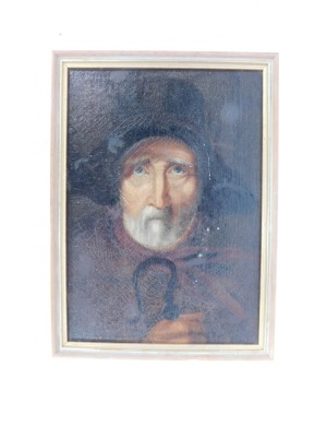 19thC School. Portrait of a farmer, oil on paper, laid onto board, 35cm x 25cm - 2