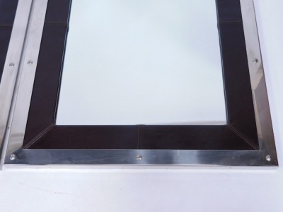 A pair of chrome and leatherette rectangular wall mirrors, the chrome outer support with leather inserts, 119cm x 91cm. - 2