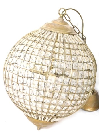 A modern crystal style ball hanging lantern, with three bulb to the central support and hanging fitting, 54cm high.