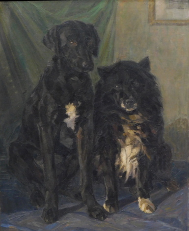 Hans Wedel (1885-1953). A study of two seated dogs, oil on canvas, signed, 90cm x 71cm.