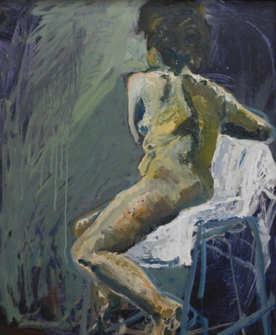 Sharman Green (20thC). Seated nude female, oil on board, signed, 77cm x 59cm.