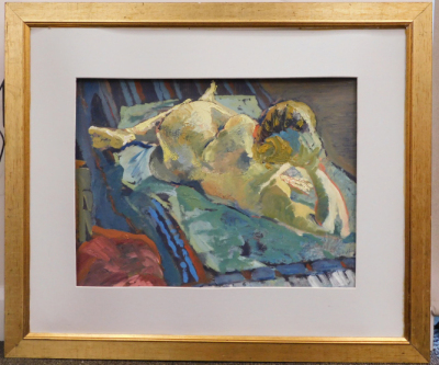 Sharman Green (20thC). Reclining nude female, oil on board, signed, 40cm x 56cm. - 2