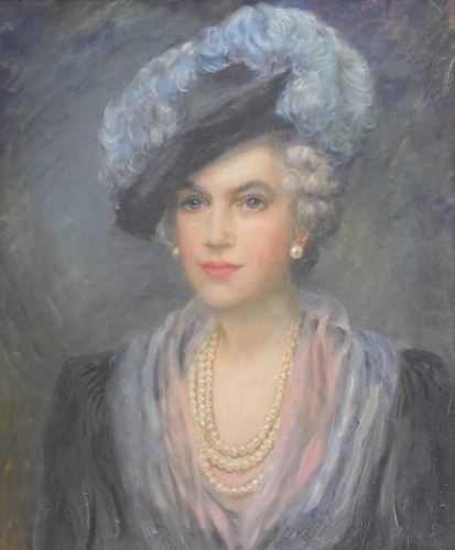 Dulcie Lambrick (1901-1981). Portrait of Elizabeth Anson, the Queen's cousin, quarter profile, oil on canvas, signed, 61cm x 50cm.