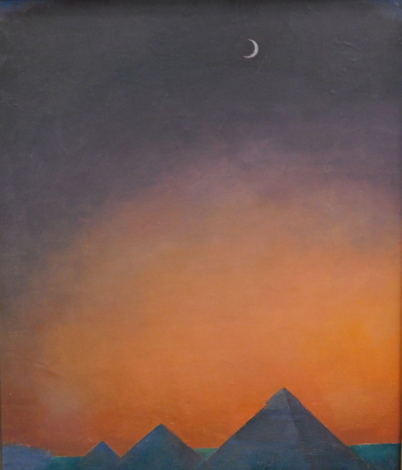 Antonin Karel "Tony" Bartl (1912-1998). Pyramids at Gizah, oil on board, signed, 50cm x 40cm. Exhibition label verso.