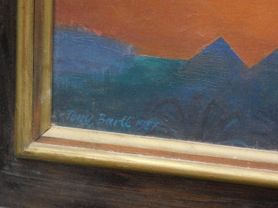 Antonin Karel "Tony" Bartl (1912-1998). Pyramids at Gizah, oil on board, signed, 50cm x 40cm. Exhibition label verso. - 3