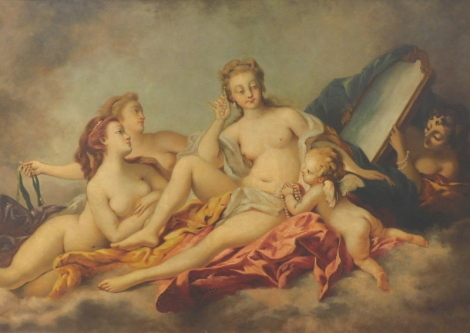 Late 19thC Continental School. Venus with reclining muses and a cherub, oil on canvas, 80cm x 97cm.