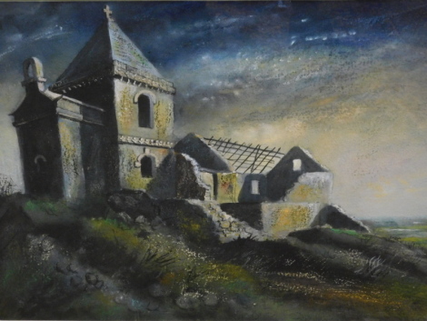 Clifford Edgar Levi Knight (1930-2016). Chapel Howe Hill, North Yorkshire, mixed media, signed and dated 1990, Labels verso,.53cm x 76cm.