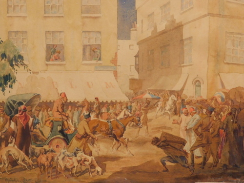 Geoffrey Sparrow (1887-1969). Middle Eastern townscape with many figures and animals, watercolour, signed and dated (19)48, 36cm x 49cm.