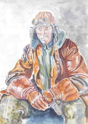 After William Orpen. The NCO Pilot RFC, Flight Sergeant W G Bennett, watercolour, signed K H, 26cm x 27cm.