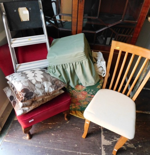 A group of furniture, to include dining chair, side stool, ottoman, bedroom chair, etc. (a quantity) The upholstery in this lot does not comply with the 1988 (Fire & Fire Furnishing) Regulations, unless sold to a known exporter or upholsterer it will be c