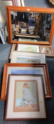 Pictures and prints, to include tavern scene, portrait of Lady Emily Cowper, pine framed wall mirror, etc. (a quantity)