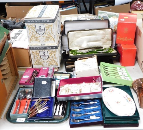 Silver plated cutlery, Butler cutlery, EPNS, Minton china, Royal Brierley Crystal glassware, Edinburgh Crystal glassware, Portmeirion cake forks, book, Elizabethan bone china tea service, etc. (a quantity)