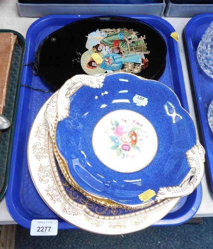 Decorative ceramics, to include two Coalport serving plates, two Oriental glass wall plaques, Cherished Teddies ornaments, etc. (1 tray 2 boxes)