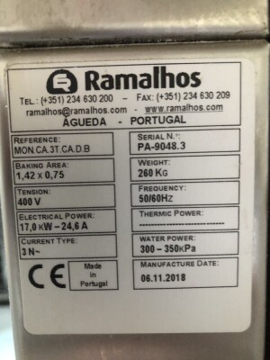 SOLD. A Ramalhos 12 tray modular four deck bread oven, 18" x30" tray, on trolley base and c/w a further solid standing base. NB. VAT is payable on this lot at 20%. To be sold upon instructions from Vine's Bakery Ltd (in proposed liquidation)Viewing and Co - 2