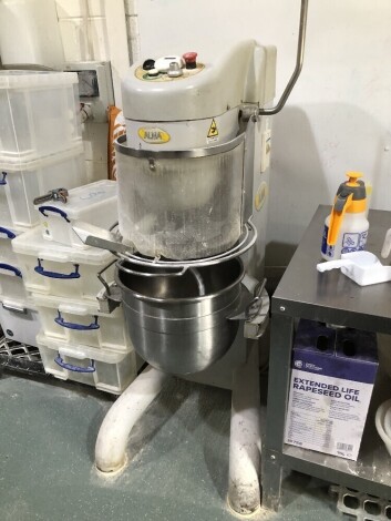 SOLD. An Alma freestanding mixer, with two sizes of bowls and associated tools, single phase. NB. VAT is payable on this lot at 20%. To be sold upon instructions from Vine's Bakery Ltd (in proposed liquidation)Viewing and Collection is by appointment fro