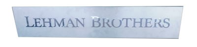 A Lehman Brothers aluminium door plaque, originally hanging above the main entrance at the Stockholm branch, 23cm high, 117cm wide, 4cm deep. - 2