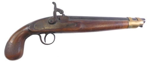 Withdrawn Pre Sale - A 19thC style percussion pistol, with brass mount carved handle, the barrel stamped JB C-28 27093 150 HG7G0, 41cm long.