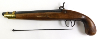 Withdrawn Pre Sale - A 19thC style percussion pistol, with brass mount carved handle, the barrel stamped JB C-28 27093 150 HG7G0, 41cm long. - 3