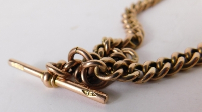 A 9ct gold double Albert watch chain, centred by a T-bar, 38cm long, 48.8g. - 3