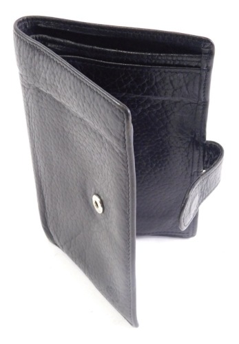 A Mulberry black leather purse, with coin, note and card section, partially textured, 15cm wide.