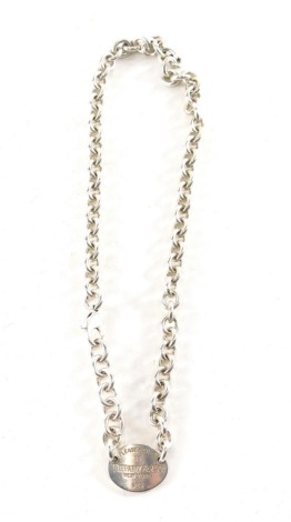 A Tiffany of New York necklace, with heavy links and oval fob, marked 925, 40cm long, 1.85oz.