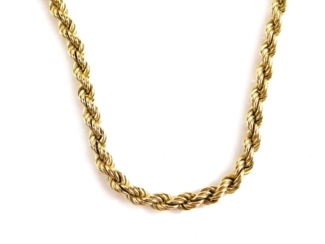 A 9ct gold rope twist necklace, 60cm long, 10.7g.