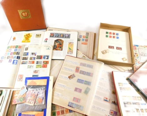 Various stamps, two Royal Mail special stamp sets 1987, album containing various GB and world used stamps, Victorian and later, half penny green back, other used, loose, unused, unperforated and other collectors stamps. (a quantity)