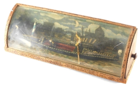 A Venetian diorama formed as a gondola, on a twilight evening, in D shaped case, 46cm wide.