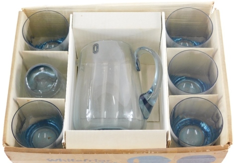 A 1970's Whitefriars water set, comprising jug, 18cm high, and six glasses, partially boxed. (labelled)